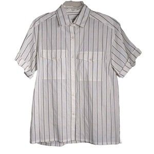 Liz Claiborne Women's Striped Shirt Pockets Button Up Short Sleeve Sz 8